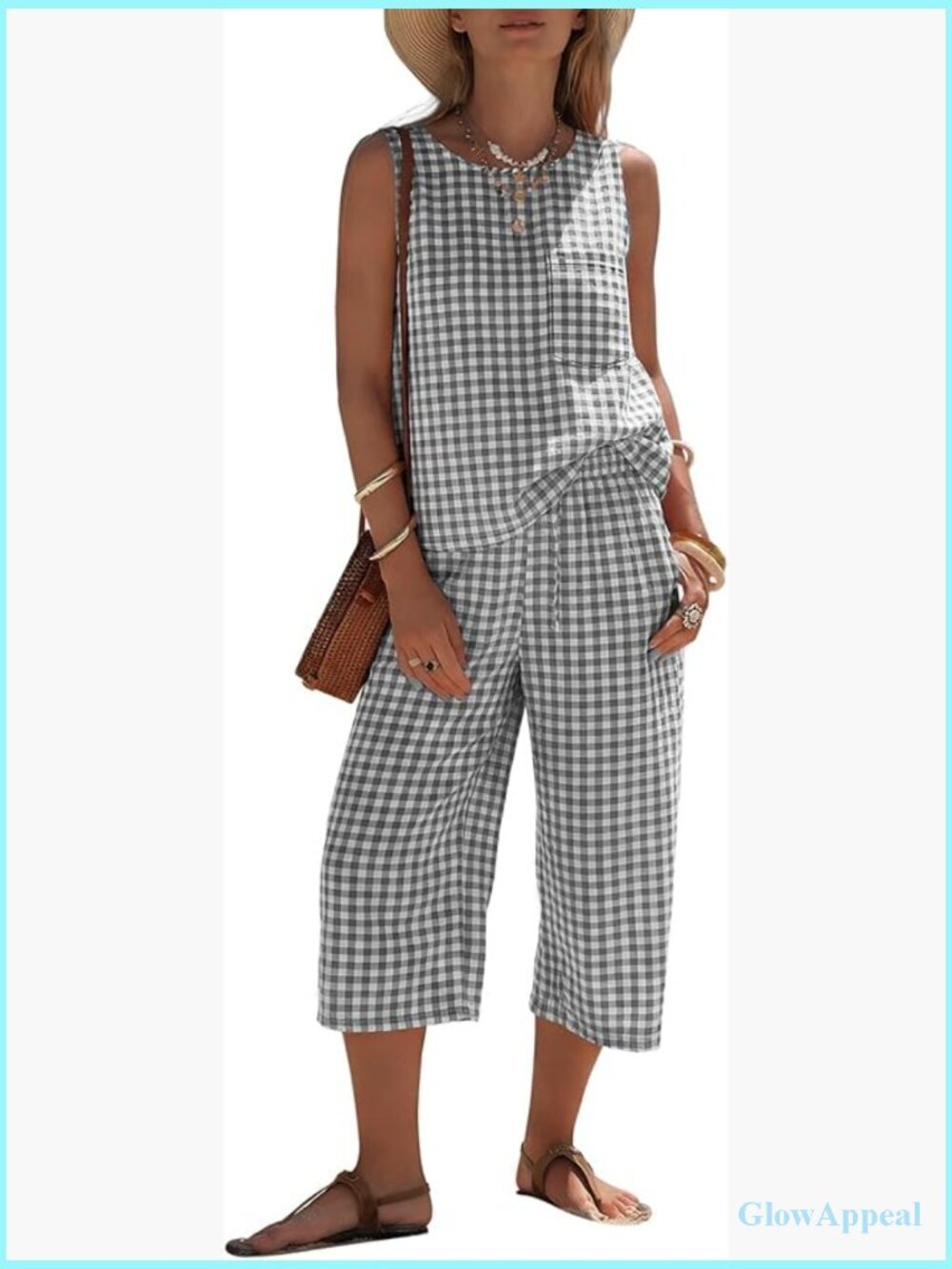 Women's Cotton Sleeveless Top Wide Leg Pants Set